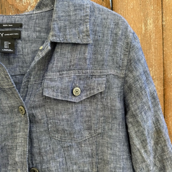 JNY Women's Blue Linen Button Up Jacket Top Size Large - Picture 4 of 12